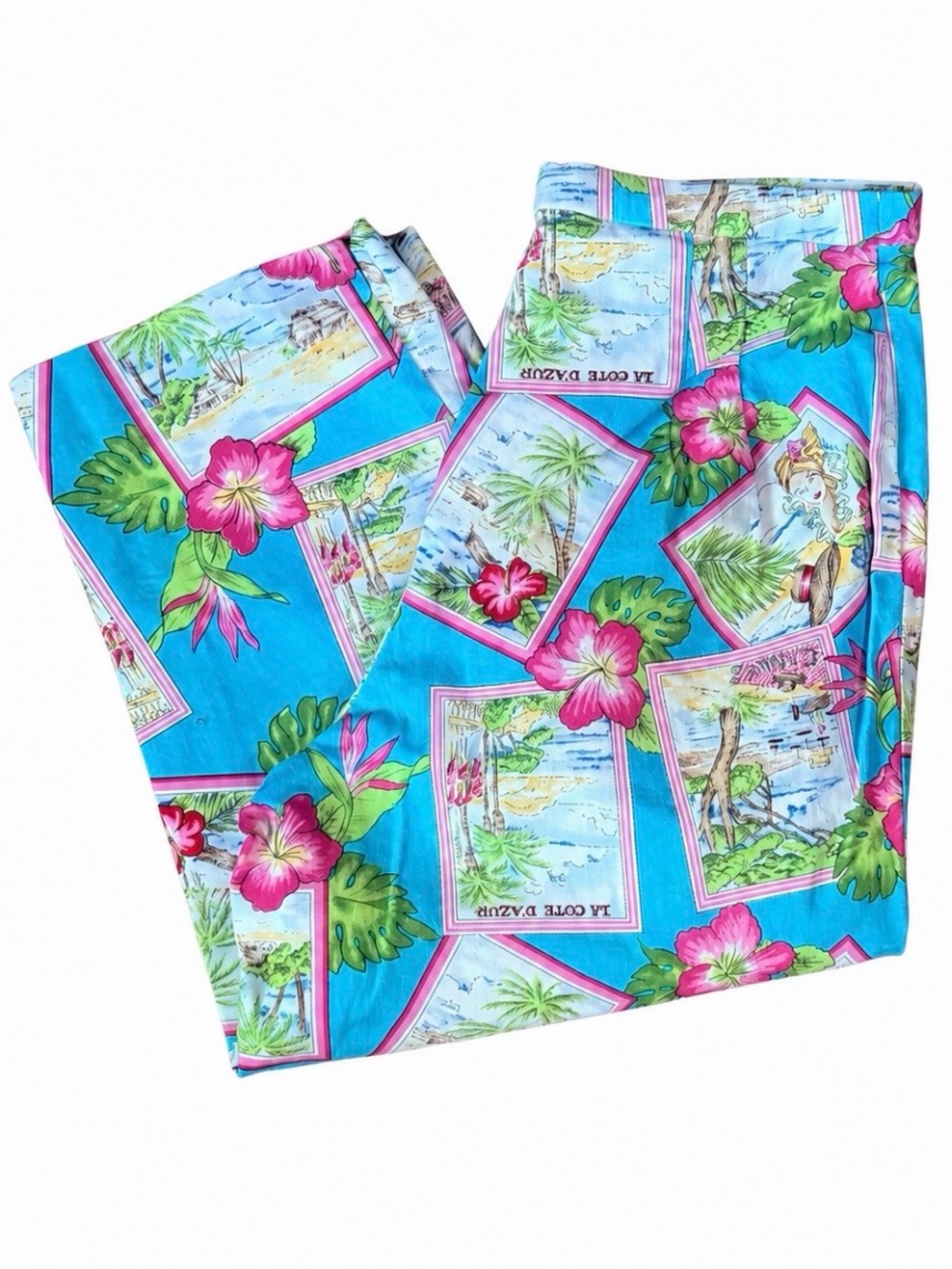 Vintage BRIGGS Size 12 Tropical Postcard Print Pants Made USA Y2K Straight Leg